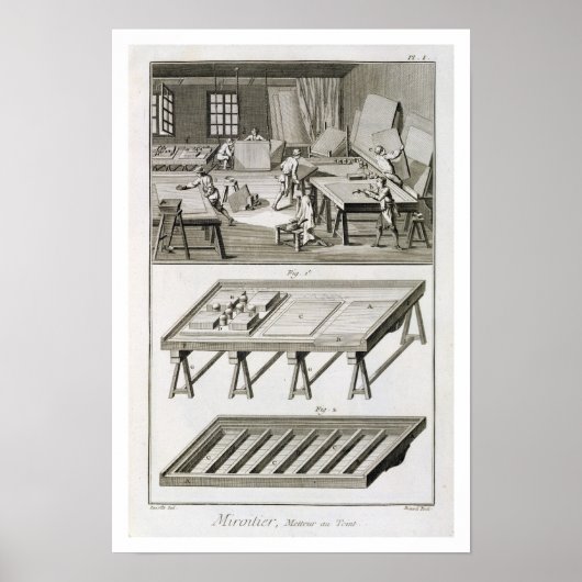 Een werkplaats en gereedschap van de spiegelmaker, poster (Voorkant)