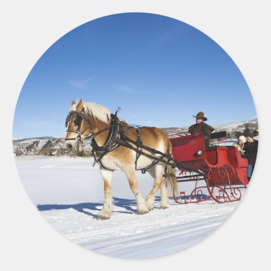 Een Westerne kerst - Paardenkerstslee Ronde Sticker (Voorkant)