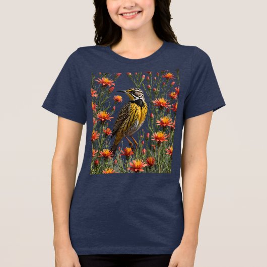 Een Westerne weide omgeven door Castilleja lina Tri-Blend Shirt (Voorkant)