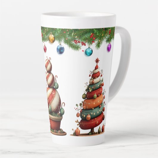Een Whimsical Kerst Topiary Bomen Latte Mok (Rechterhoek)
