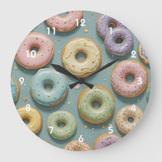 Een Whimsicale Pastelkleurige Donut Droom Grote Klok (Voorkant)