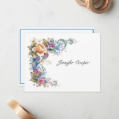 Een whimsy van Rozen van uw bureau een persoonlijk Notitiekaartje (Voorkant / Achterkant in situ)