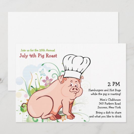 Een wie roast? Pig Roast Invitation Kaart (Voorkant / Achterkant)