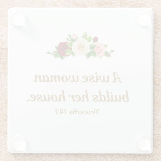 "Een wijze vrouw bouwt haar huis" Glazen Onderzetter (Achterkant)