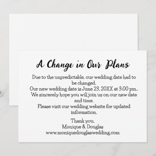 Een wijziging in onze plannen Gepersonaliseerde De Kaart (Voorkant / Achterkant)