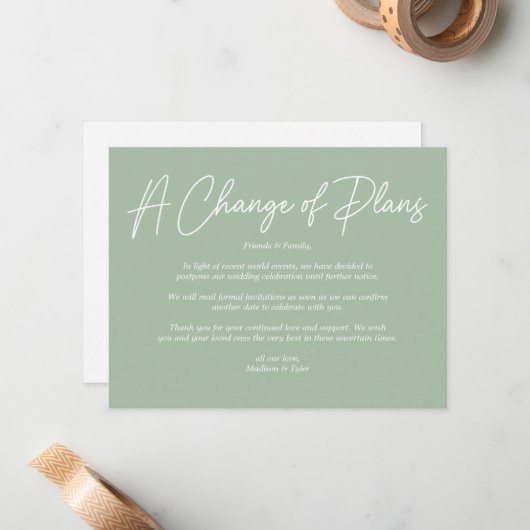 Een wijziging van de planning voor het huwelijk notitiekaartje (Voorkant / Achterkant in situ)