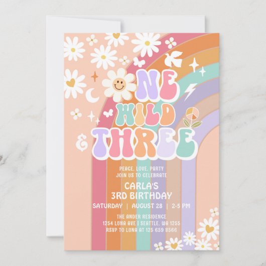 Een Wild en drie Daisy Rainbow Groovy Verjaardag Kaart (Voorkant)