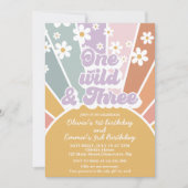 Een Wild en drie Retro Sunshine Rainbow Daisy Kaart (Voorkant)