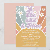 Een Wild en drie Retro Sunshine Rainbow Daisy Kaart (Voorkant / Achterkant)