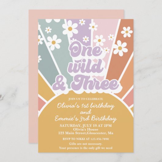 Een Wild en drie Retro Sunshine Rainbow Daisy Kaart (Voorkant / Achterkant)