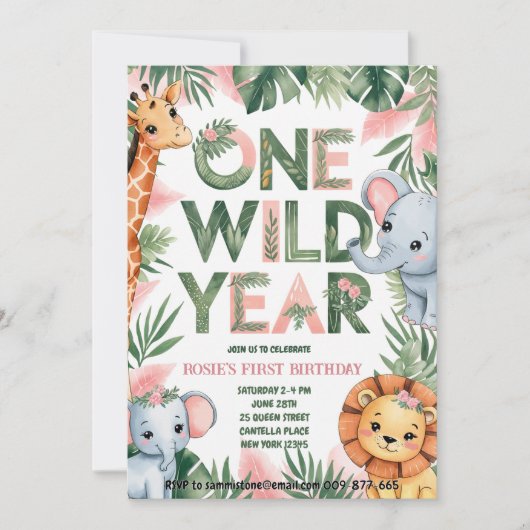 Een wild jaar 1e verjaardag uitnodiging (Voorkant)