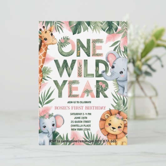 Een wild jaar 1e verjaardag uitnodiging (Staand voorkant)