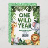 Een wild jaar 1e verjaardag uitnodiging (Voorkant / Achterkant)