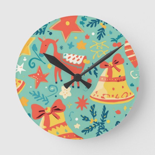 Een wild kerstpatroon  ronde klok (Voorkant)