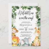 Een wild Oerwoud Baby shower van een Safari Kaart (Voorkant)