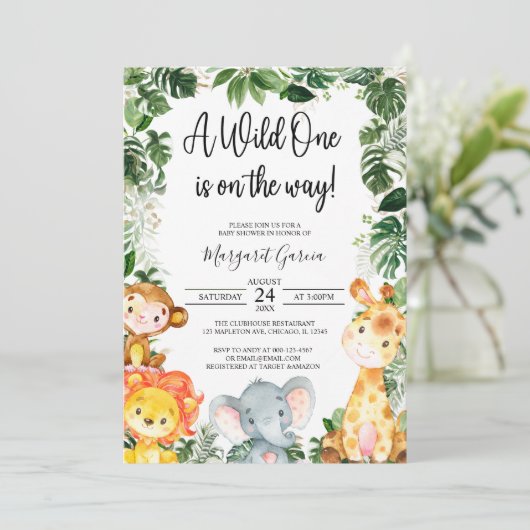 Een wild Oerwoud Baby shower van een Safari Kaart (Staand voorkant)