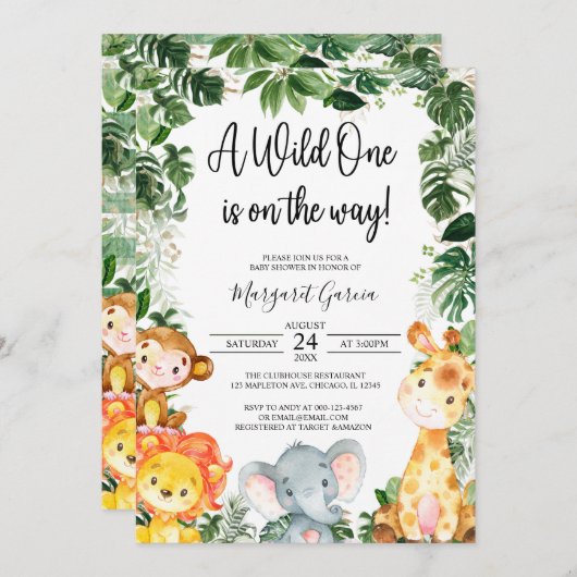 Een wild Oerwoud Baby shower van een Safari Kaart (Voorkant / Achterkant)