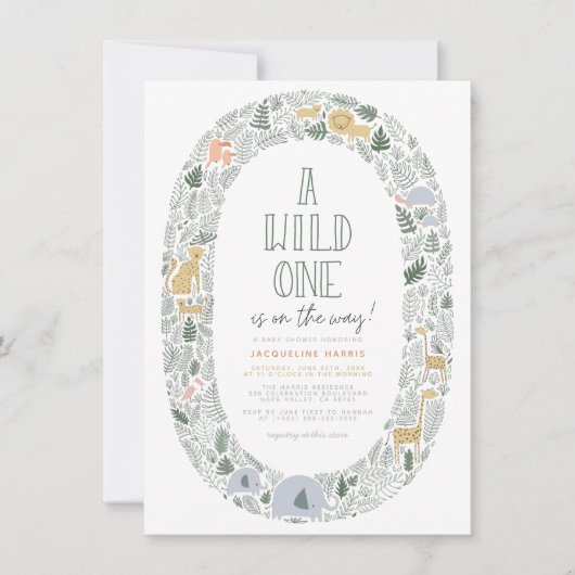 Een Wild One Cute Oerwoud Safari Baby Baby shower Kaart (Voorkant)