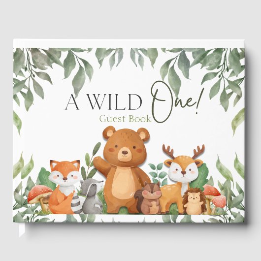 Een wild ONE Green Woodland Animals Baby shower Gastenboek (Voorkant)