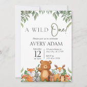 Een wild ONE Green Woodland Animals Baby shower Kaart (Voorkant)