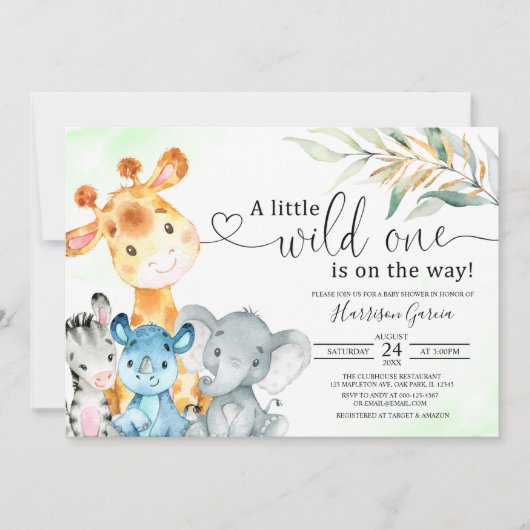 Een Wild One Oerwoud Animals Safari Baby shower Kaart (Voorkant)