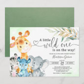 Een Wild One Oerwoud Animals Safari Baby shower Kaart (Voorkant / Achterkant)