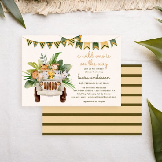 Een Wild One Oerwoud Animals Safari Baby shower Kaart