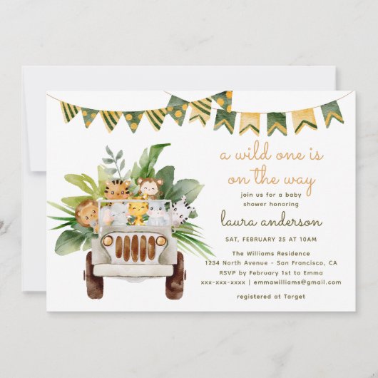 Een Wild One Oerwoud Animals Safari Baby shower Kaart (Voorkant)