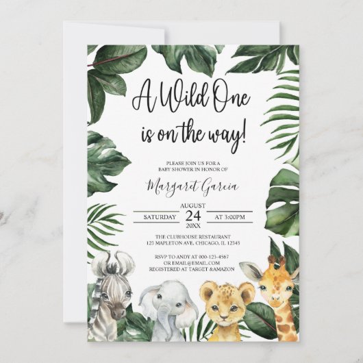 Een Wild One Oerwoud Safari Animals Baby shower Kaart (Voorkant)