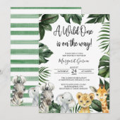 Een Wild One Oerwoud Safari Animals Baby shower Kaart (Voorkant / Achterkant)