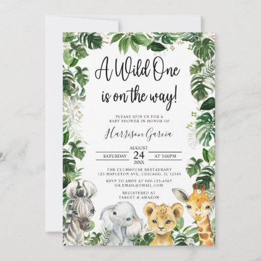 Een Wild One Oerwoud Safari Animals Baby shower Kaart (Voorkant)