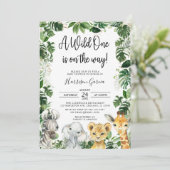 Een Wild One Oerwoud Safari Animals Baby shower Kaart (Staand voorkant)