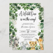 Een Wild One Oerwoud Safari Animals Baby shower Kaart (Voorkant / Achterkant)