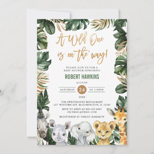 Een Wild One Oerwoud Safari Animals Baby shower Kaart (Voorkant)