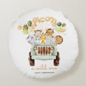 Een Wild One Safari Car Baby shower Rond Kussen (Achterkant)