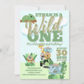 Een Wild One Safari verjaardagsfeest Oerwoud thema Kaart (Voorkant)