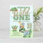 Een Wild One Safari verjaardagsfeest Oerwoud thema Kaart (Staand voorkant)