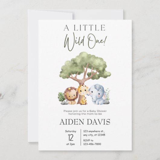 Een Wild One Schattige Oerwoud Safari Baby shower Kaart (Voorkant)