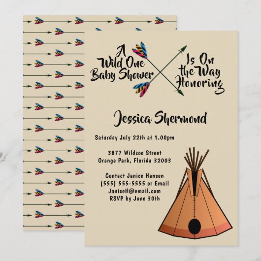 Een Wild One Tribal Arrows & Teepee Tent Baby show Kaart (Voorkant / Achterkant)