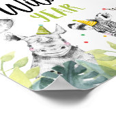 Eén Wild Year Safari Boy First Birthday Sign Poster (Hoek)