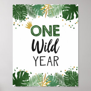 Eén Wild Year Tropical Safari Boy Birthday Sign Poster