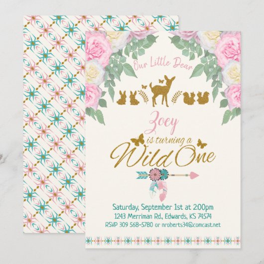 Een wilde 1 - Eerste verjaardag Kaart (Voorkant / Achterkant)