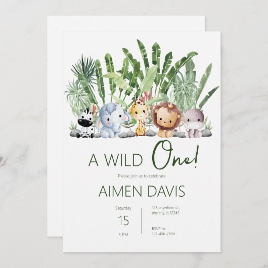 Een wilde! 1e verjaardag kaart (Voorkant / Achterkant)