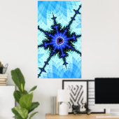 Een wilde barst van Blue Mandelbrot Fractal Abstra Poster (Thuiskantoor)