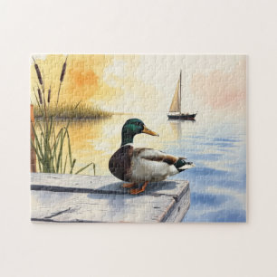 Een wilde eend rust op de steiger legpuzzel