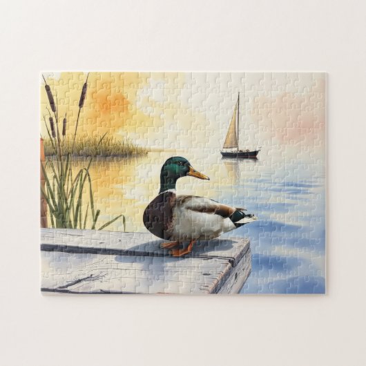 Een wilde eend rust op de steiger legpuzzel (Horizontaal)