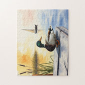 Een wilde eend rust op de steiger legpuzzel (Verticaal)