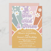 Eén wilde en drie Retro Sunshine Rainbow Daisy Kaart (Voorkant / Achterkant)