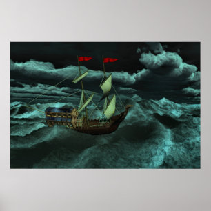 Een Wilde en Stormy Zee afdrukken Poster