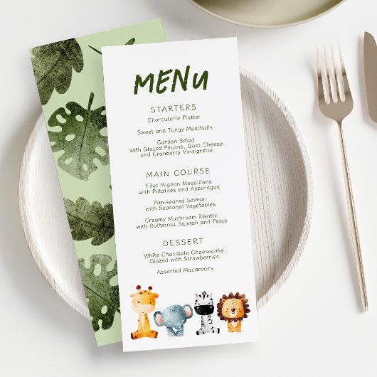 Een wilde is op de weg Safari Baby shower menu